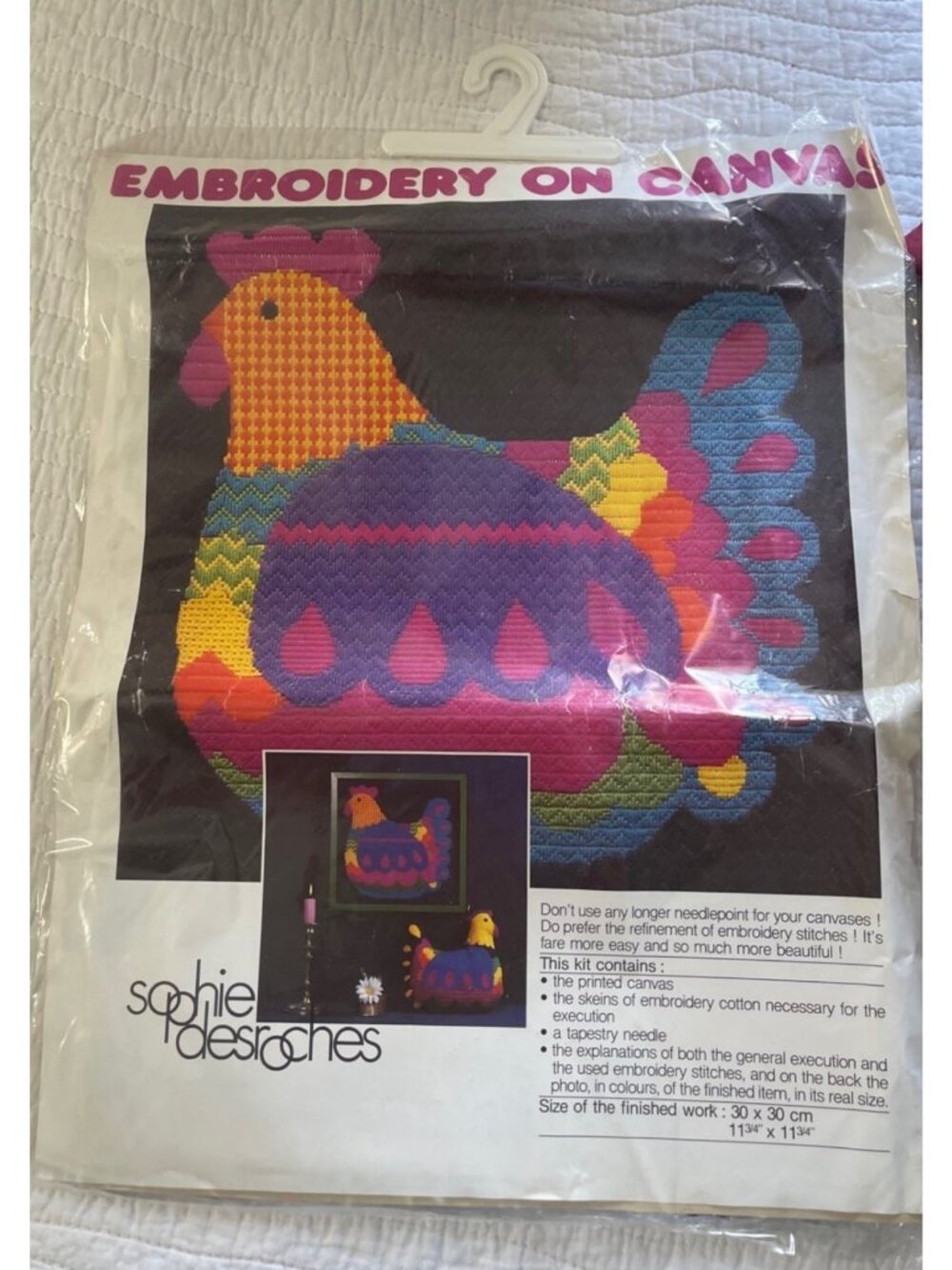 VTG Sophie Desroches Embroidery On Canvas Tapestry Kit Hen/Chicken NWT